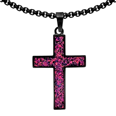 Black Stainless Steel Cross Pendant with Crushed Opal by STEEL REVOLT™